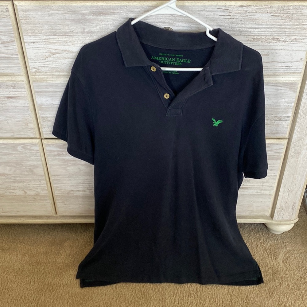 American Eagle Mens Polo Shirt -Short Sleeve - Large - Navy Blue Athletic Fit